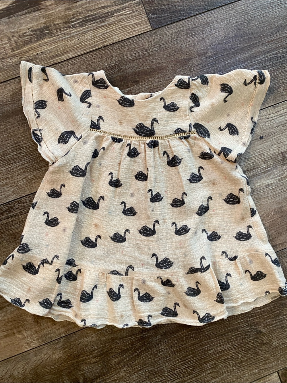 Zara Baby Girl Cream Top with Black Swan Print